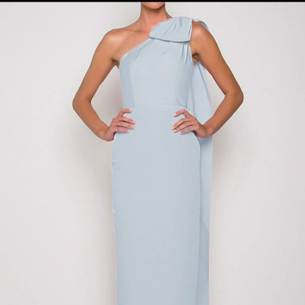 Alexia Maria, Anne Silk Faille Midi Dress, Light Blue, Size 0